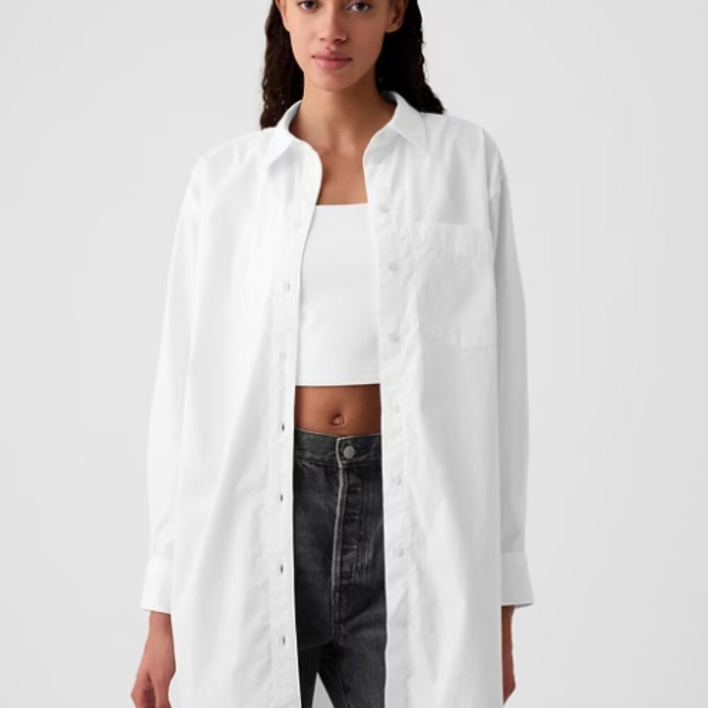 GAP White Button-Up Longline Shirt